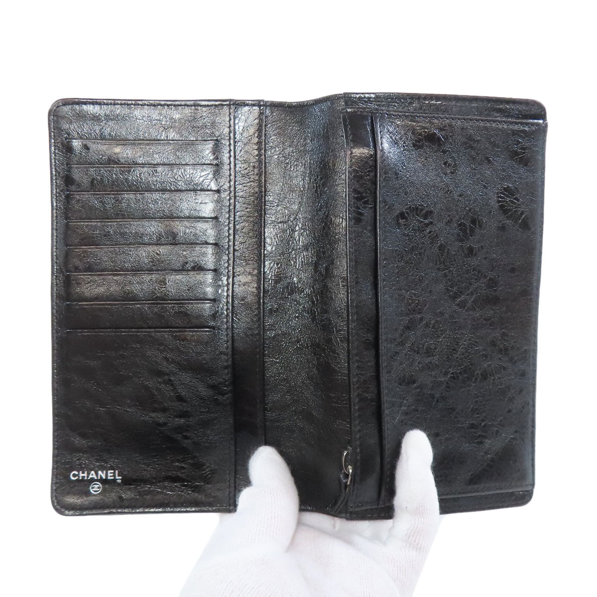 CHANEL Long Wallet Purse Calfskin black 2.55 Matelasse SilverMetal