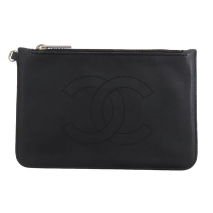 CHANEL Accessory pouch lambskin black COCO Mark