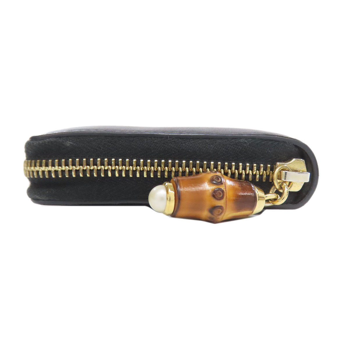 GUCCI Long Wallet Purse 453158 Calfskin black Nimfair Zip Around Bamboo
