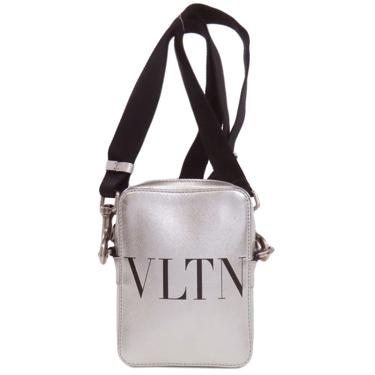 VALENTINO Shoulder Bag Calfskin Silver VLTN logo