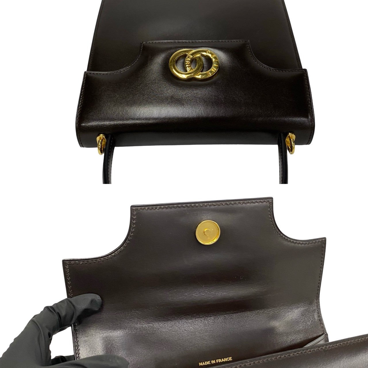 CELINE Tote Bag Calfskin Brown Circle Logo Metal Women Used Authentic
