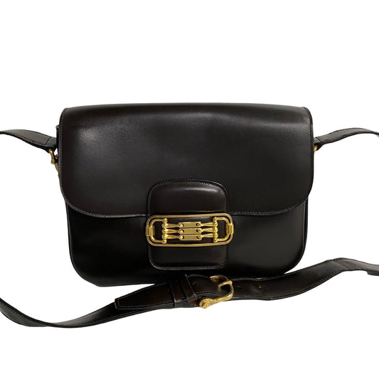 CELINE Shoulder Bag leather Brown Horsebit Women Used Authentic