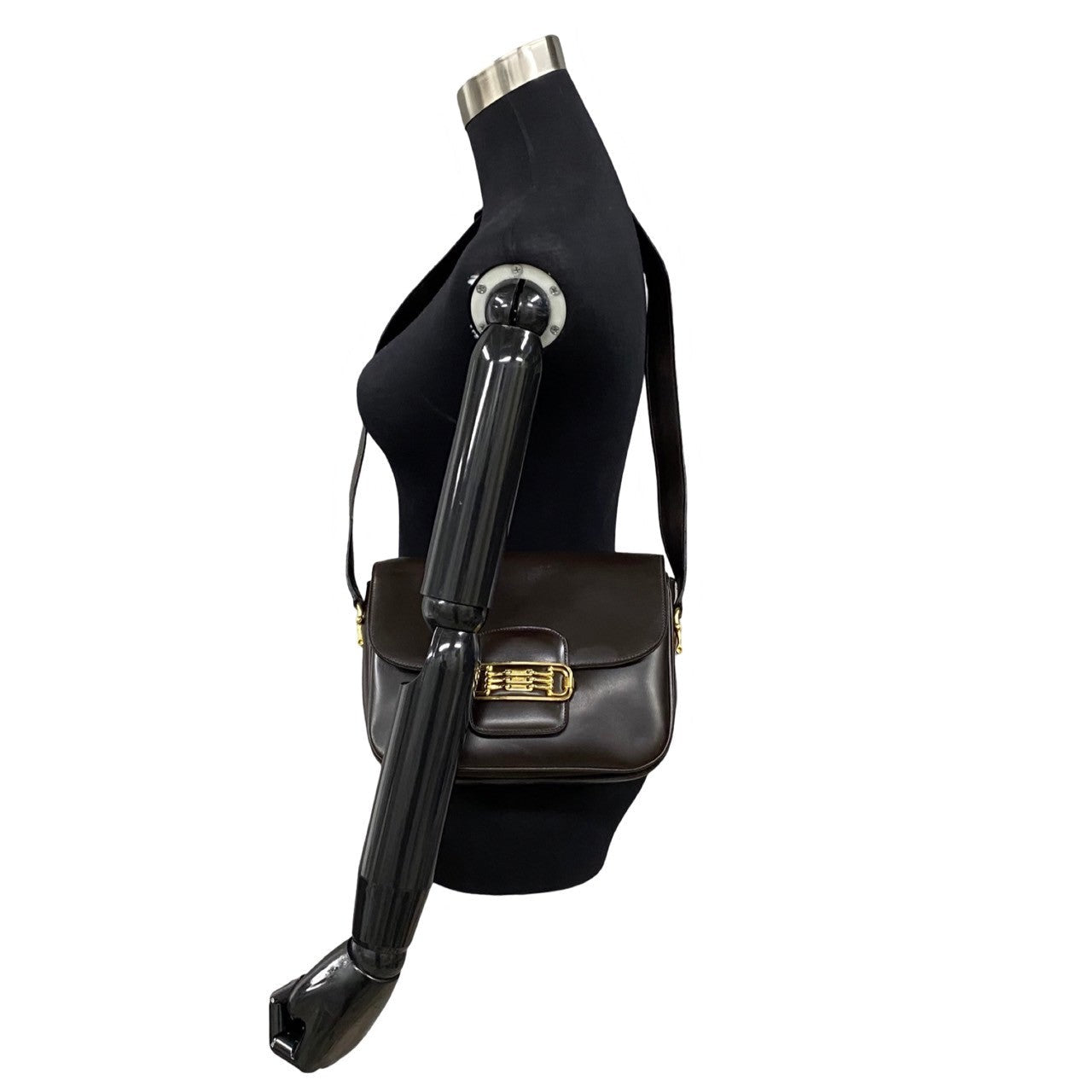 CELINE Shoulder Bag leather Brown Horsebit Women Used Authentic