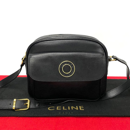 CELINE Shoulder Bag leather black Circle logo Women(Unisex) Used Authentic
