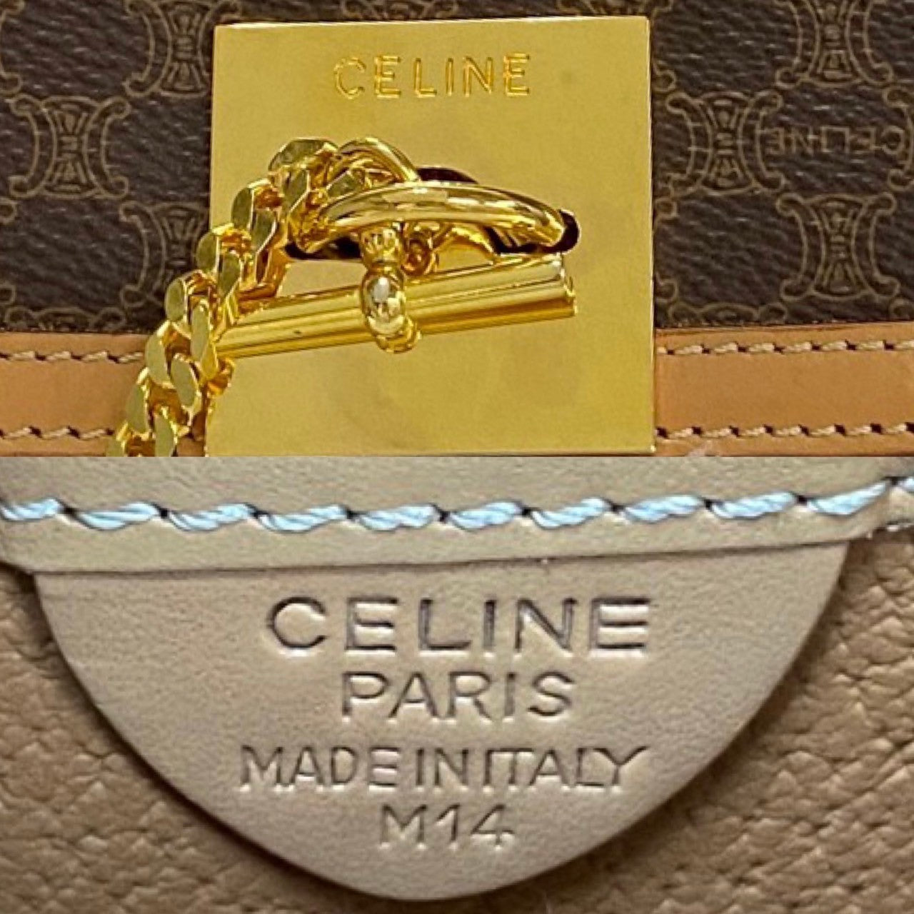 CELINE Handbag Leather, PVC Brown Macadam Blason Triomphe logo ring Metal Women Used Authentic