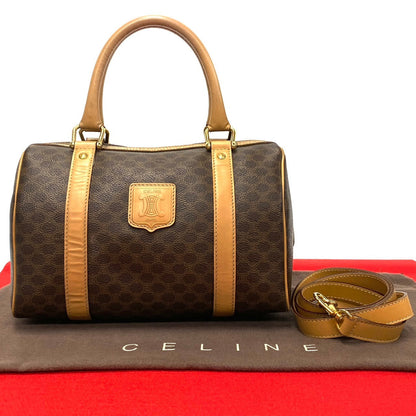 CELINE Shoulder Bag Leather, PVC Brown Macadam Blason Triomphe Pattern Women Used Authentic