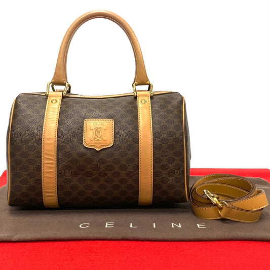 CELINE Shoulder Bag Leather, PVC Brown Macadam Blason Triomphe Pattern Women Used Authentic