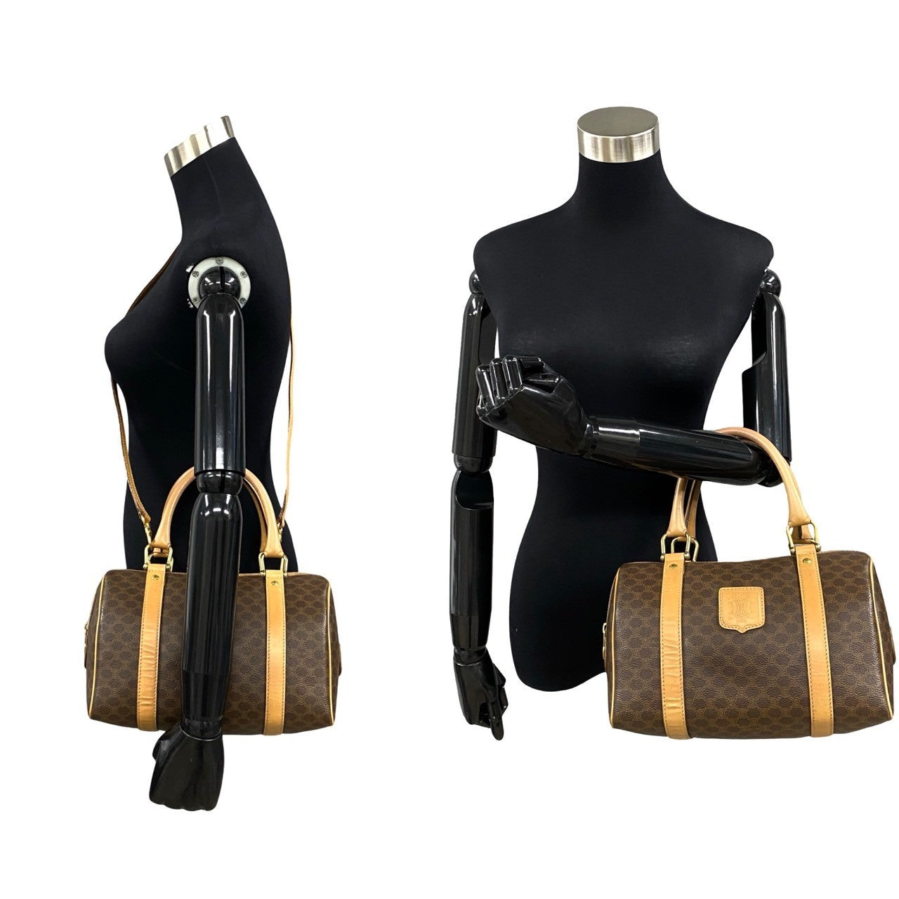 CELINE Shoulder Bag Leather, PVC Brown Macadam Blason Triomphe Pattern Women Used Authentic