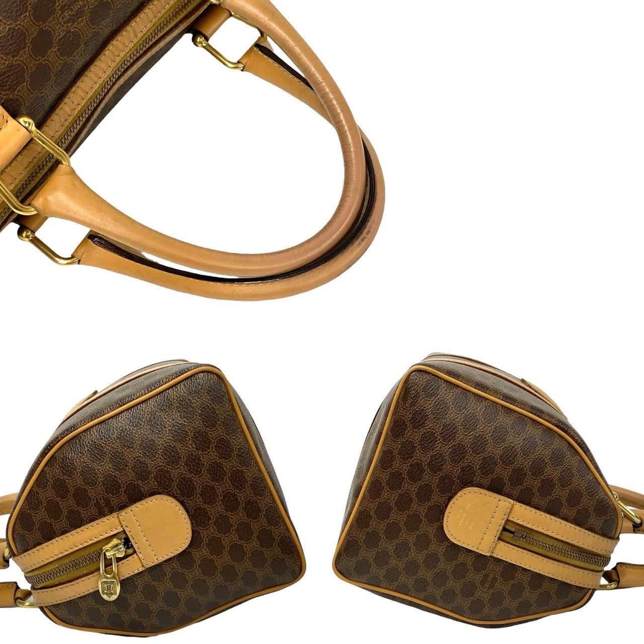 CELINE Shoulder Bag Leather, PVC Brown Macadam Blason Triomphe Pattern Women Used Authentic