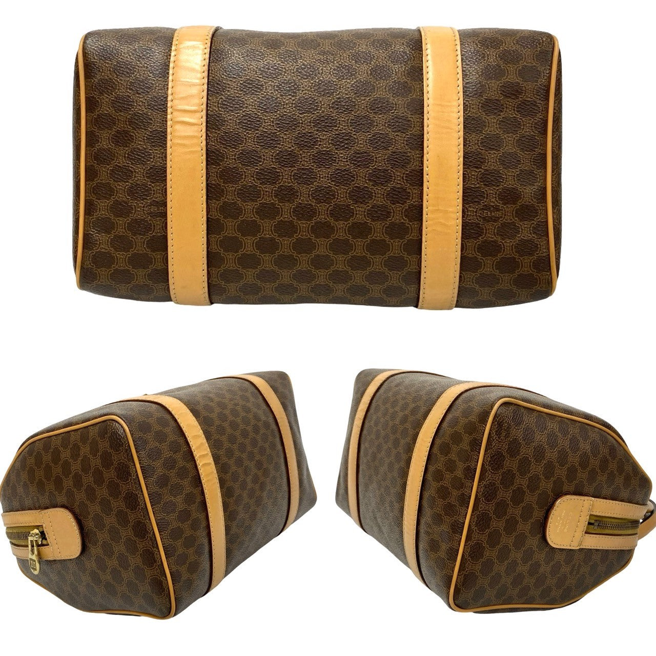 CELINE Shoulder Bag Leather, PVC Brown Macadam Blason Triomphe Pattern Women Used Authentic