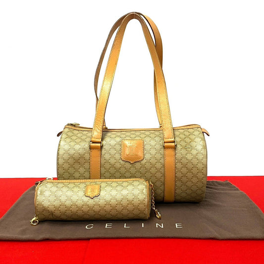 CELINE Handbag Leather, PVC beige Macadam Blason Pattern Women Used Authentic