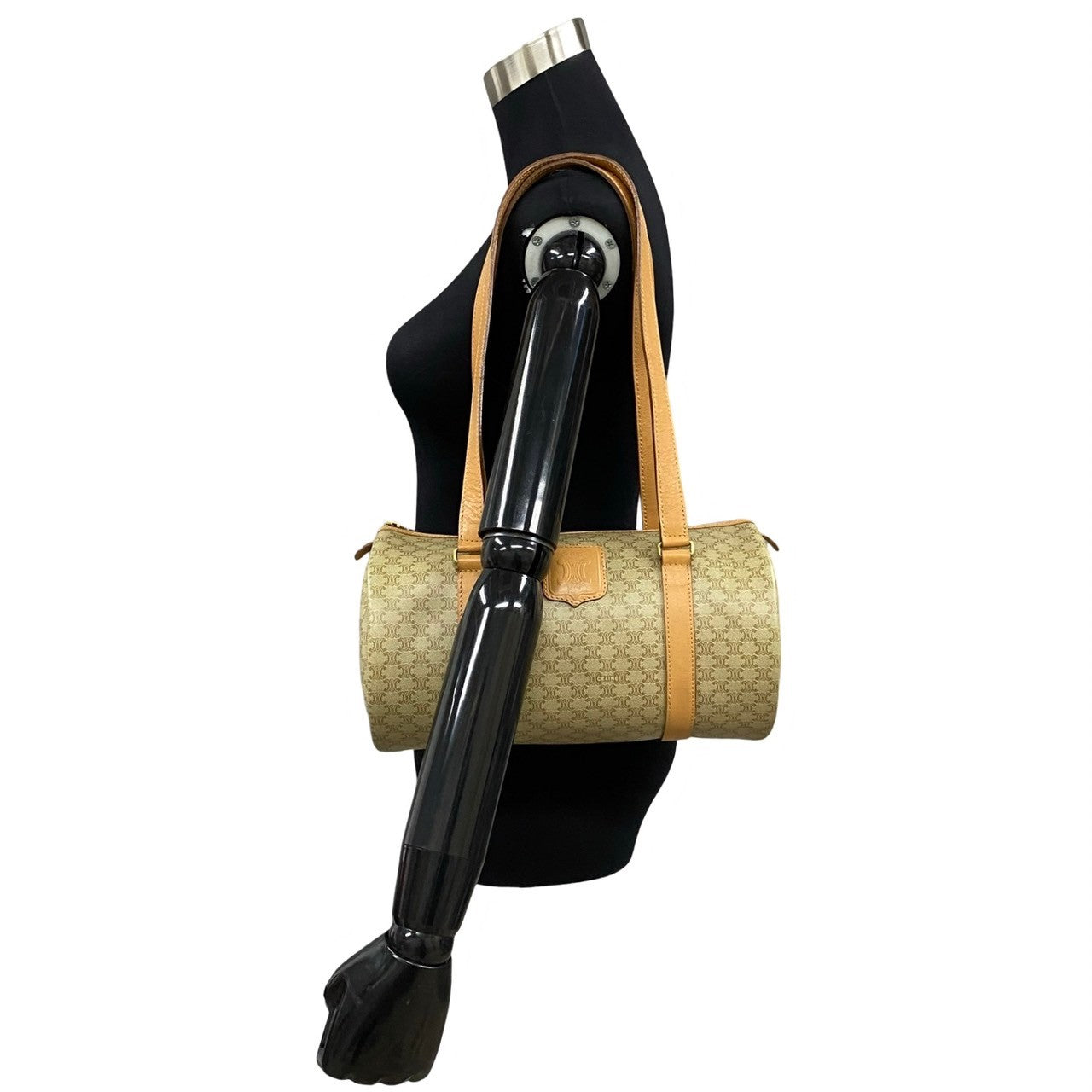 CELINE Handbag Leather, PVC beige Macadam Blason Pattern Women Used Authentic