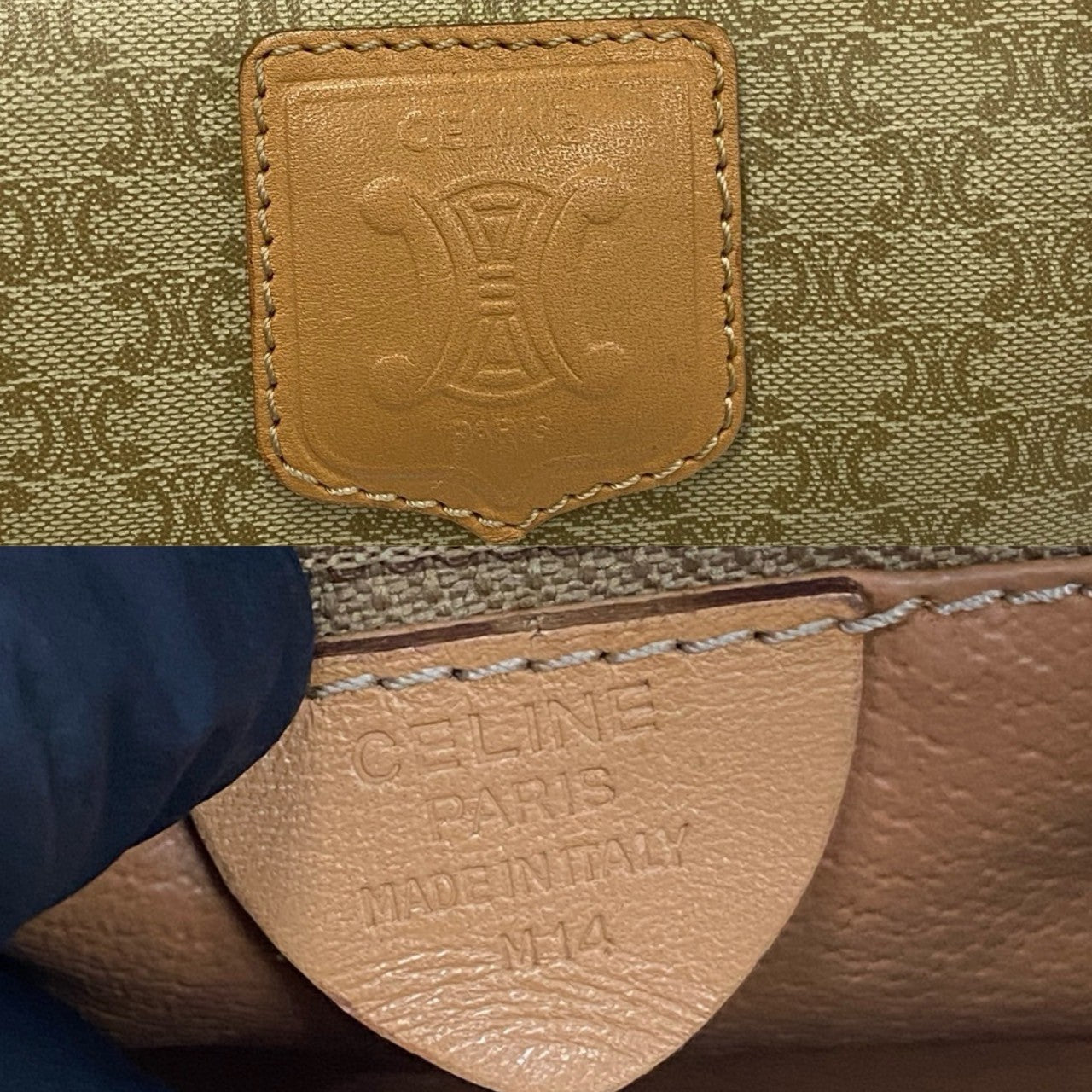 CELINE Handbag Leather, PVC beige Macadam Blason Pattern Women Used Authentic