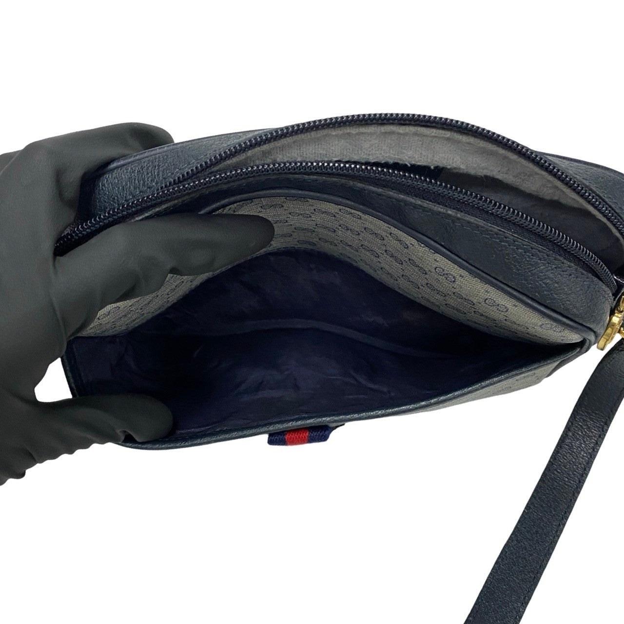GUCCI Shoulder Bag Leather, PVC Navy Micro GG Sherry line Women Used Authentic