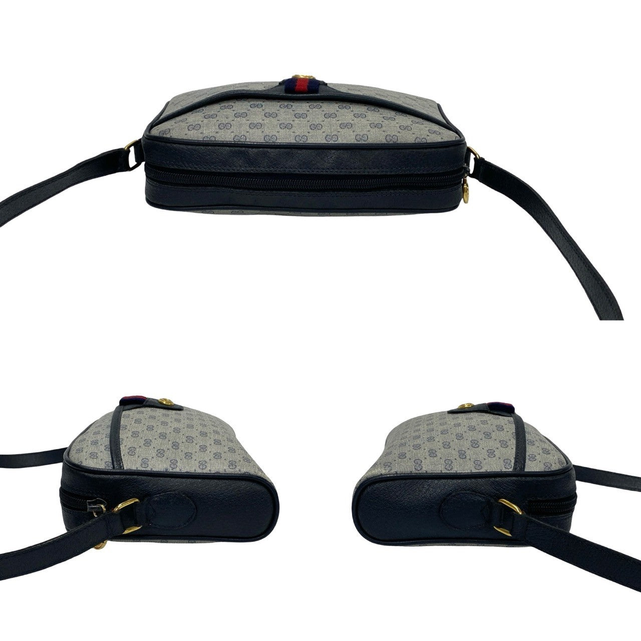 GUCCI Shoulder Bag Leather, PVC Navy Micro GG Sherry line Women Used Authentic