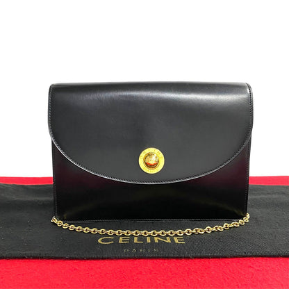CELINE Shoulder Bag leather black Star Ball logo Metal Women Used Authentic