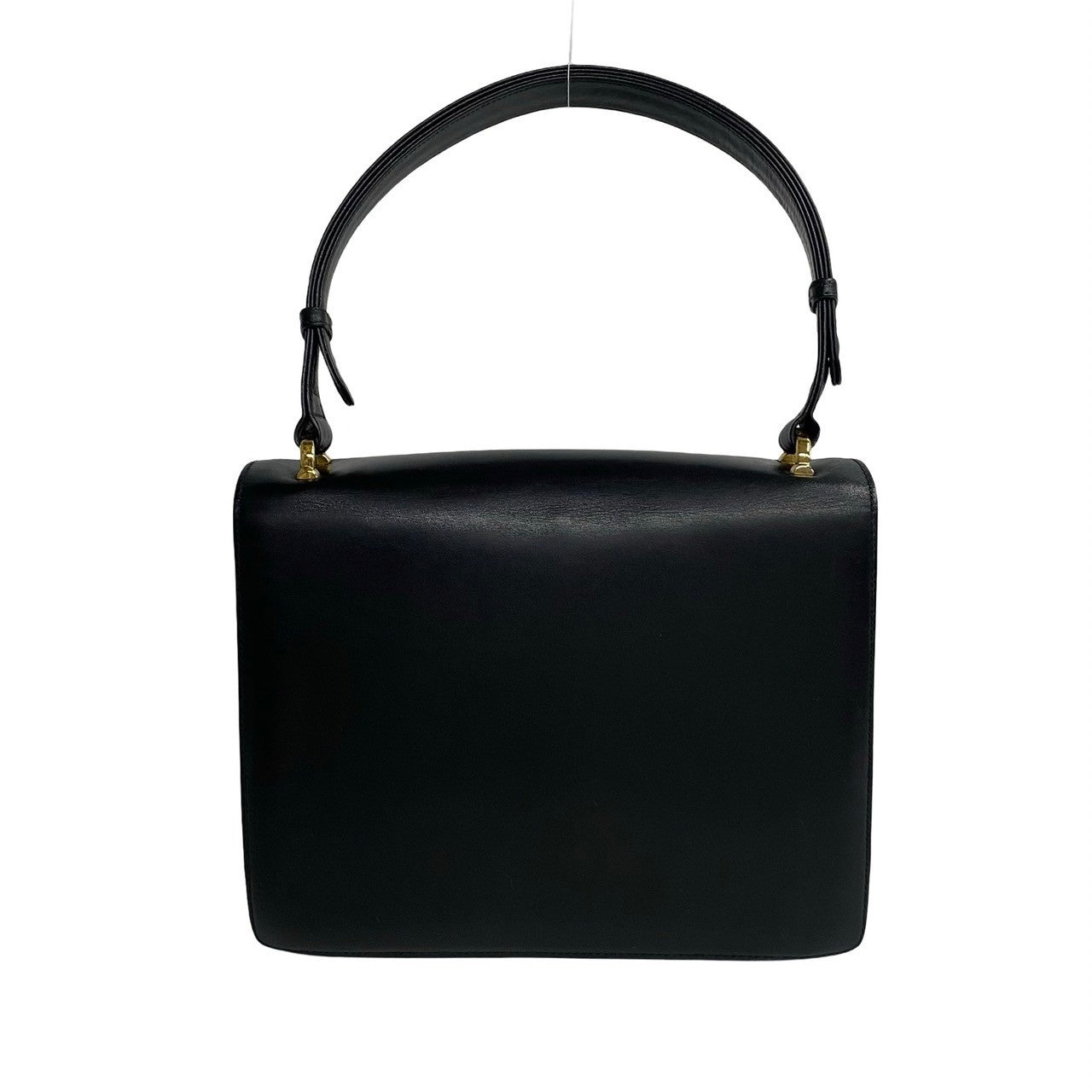CELINE Shoulder Bag leather black Triomphe logo Metal Women Used Authentic