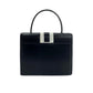 CELINE Handbag leather Navy logo ribbon Metal Women Used Authentic