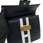 CELINE Handbag leather Navy logo ribbon Metal Women Used Authentic