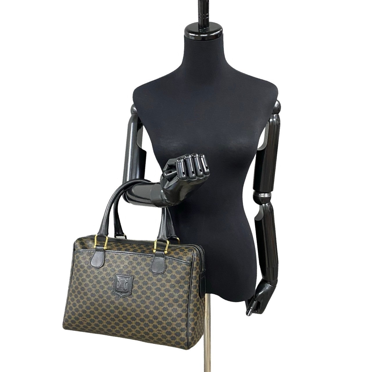 CELINE Handbag Leather, PVC black Macadam Blason Triomphe Pattern Women(Unisex) Used Authentic