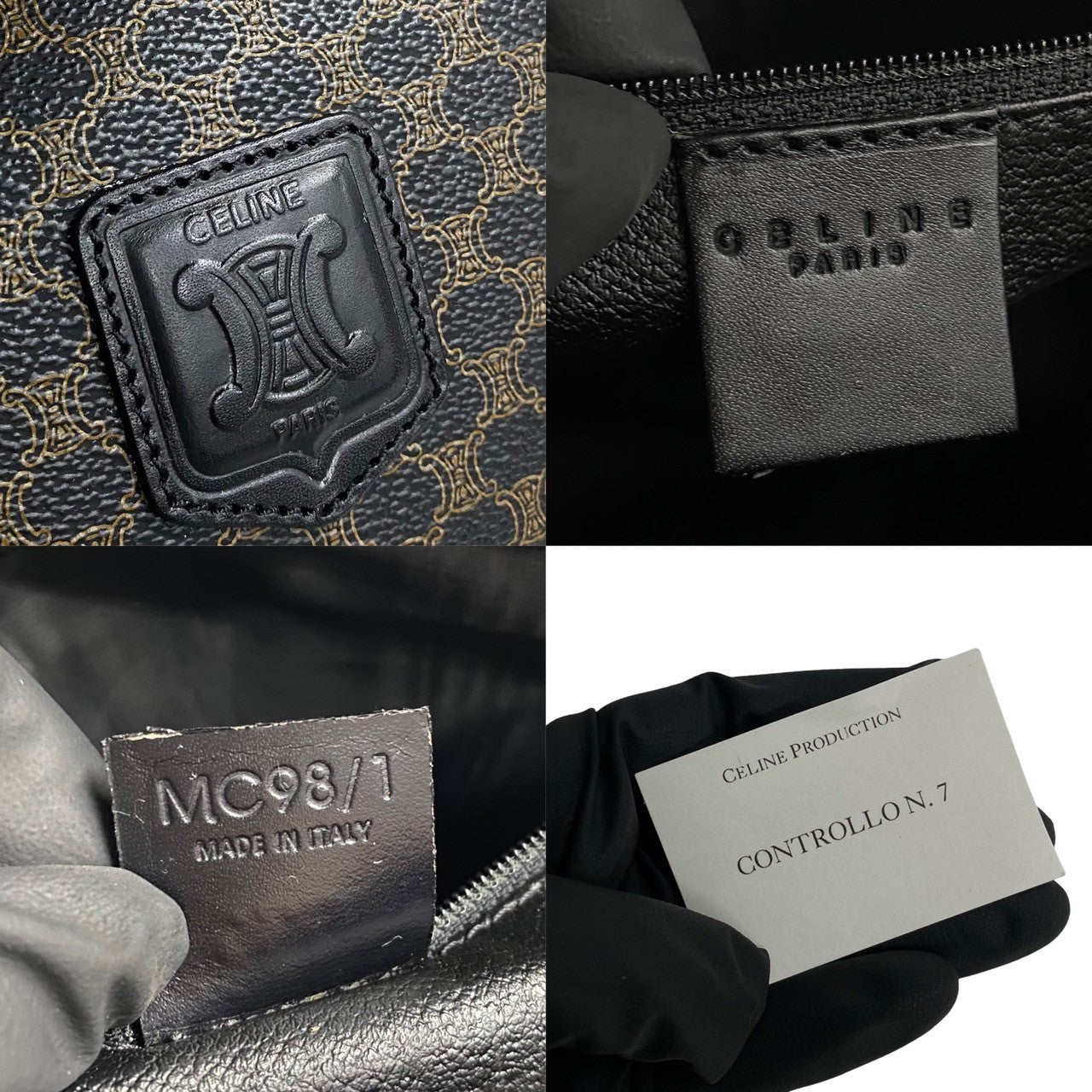 CELINE Handbag Leather, PVC black Macadam Blason Triomphe Pattern Women(Unisex) Used Authentic