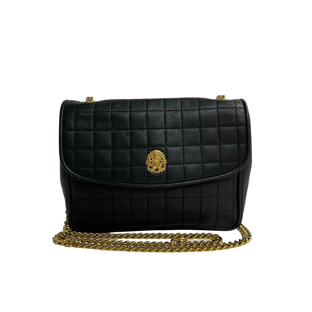 CELINE Shoulder Bag leather black Triomphe logo Metal Women Used Authentic