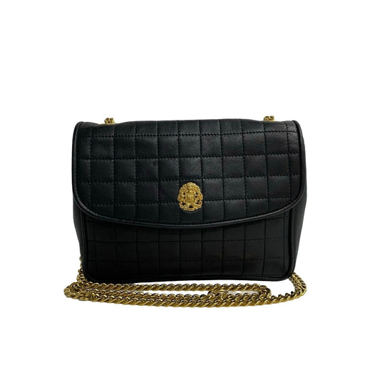 CELINE Shoulder Bag leather black Triomphe logo Metal Women Used Authentic