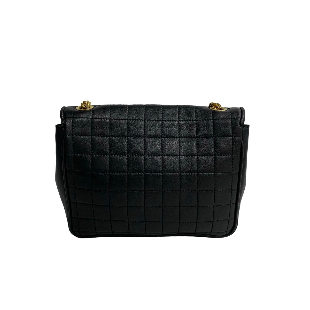 CELINE Shoulder Bag leather black Triomphe logo Metal Women Used Authentic