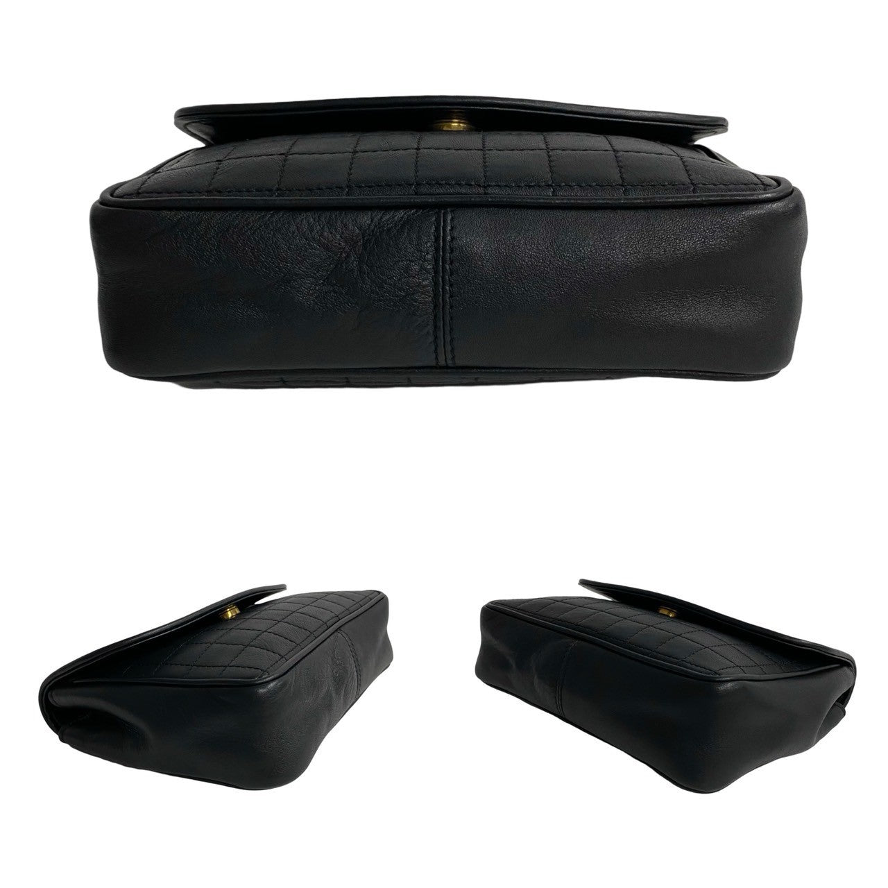 CELINE Shoulder Bag leather black Triomphe logo Metal Women Used Authentic