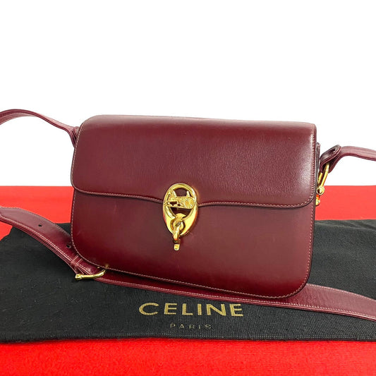 CELINE Shoulder Bag Calfskin, Leather wine-red Carriage Metal Women Used Authentic