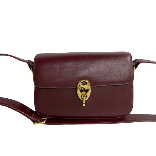 CELINE Shoulder Bag Calfskin, Leather wine-red Carriage Metal Women Used Authentic