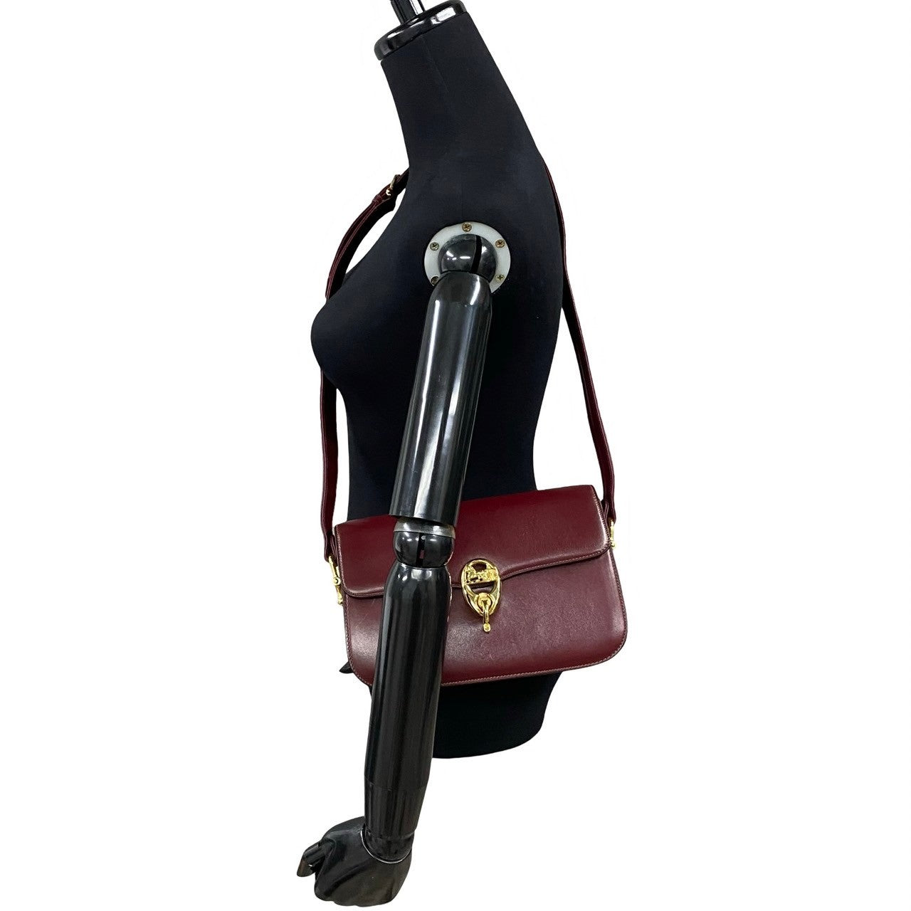 CELINE Shoulder Bag Calfskin, Leather wine-red Carriage Metal Women Used Authentic