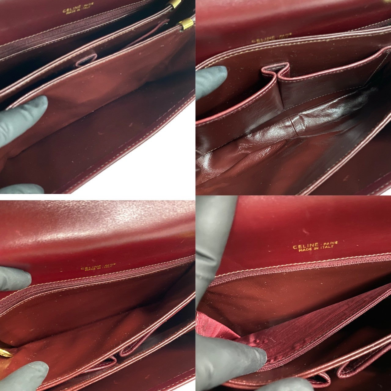 CELINE Shoulder Bag Calfskin, Leather wine-red Carriage Metal Women Used Authentic