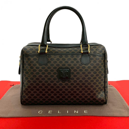 CELINE Handbag Leather, PVC black Macadam Blason Triomphe Pattern Women Used Authentic