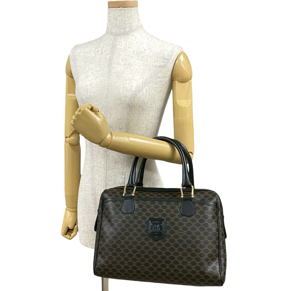 CELINE Handbag Leather, PVC black Macadam Blason Triomphe Pattern Women Used Authentic