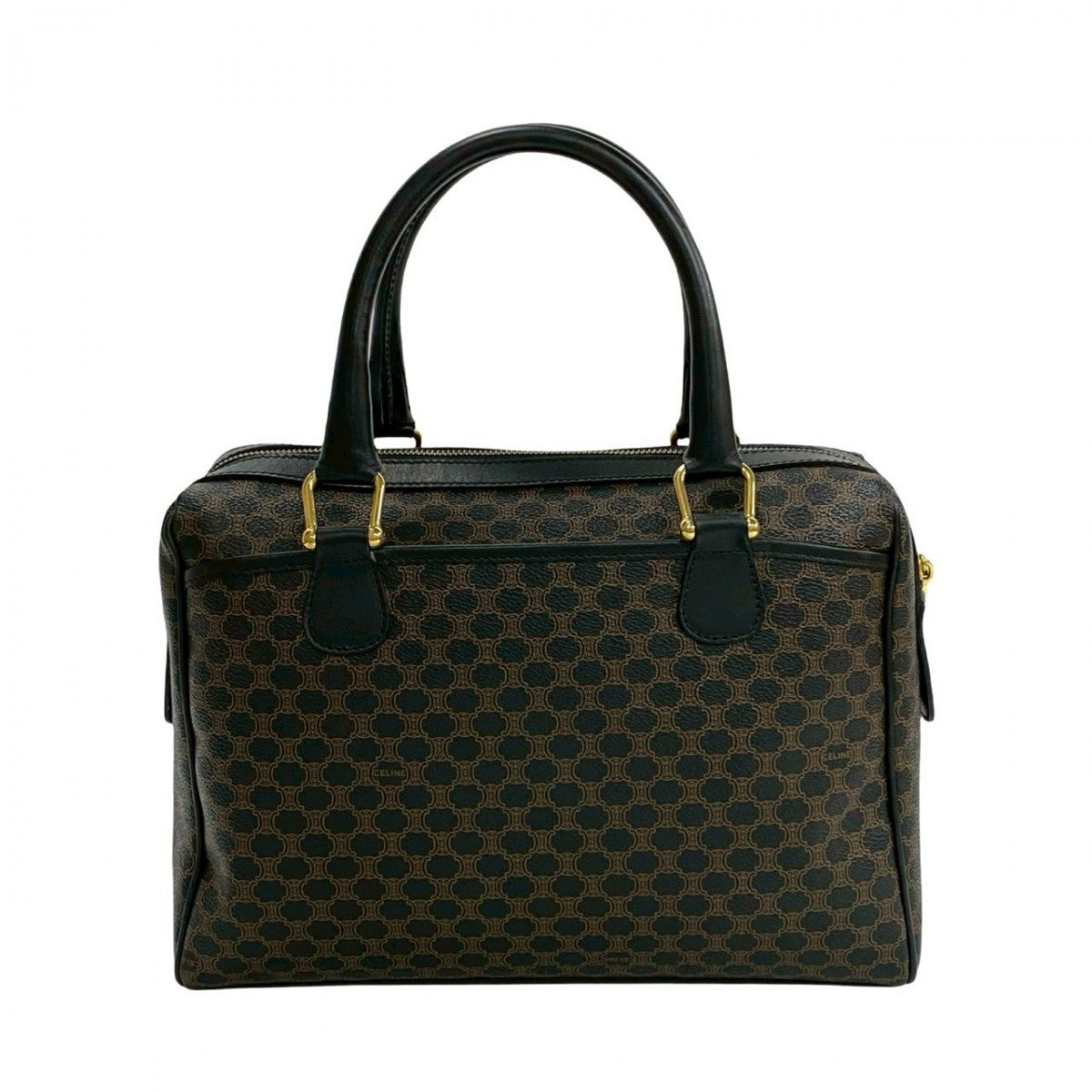 CELINE Handbag Leather, PVC black Macadam Blason Triomphe Pattern Women Used Authentic