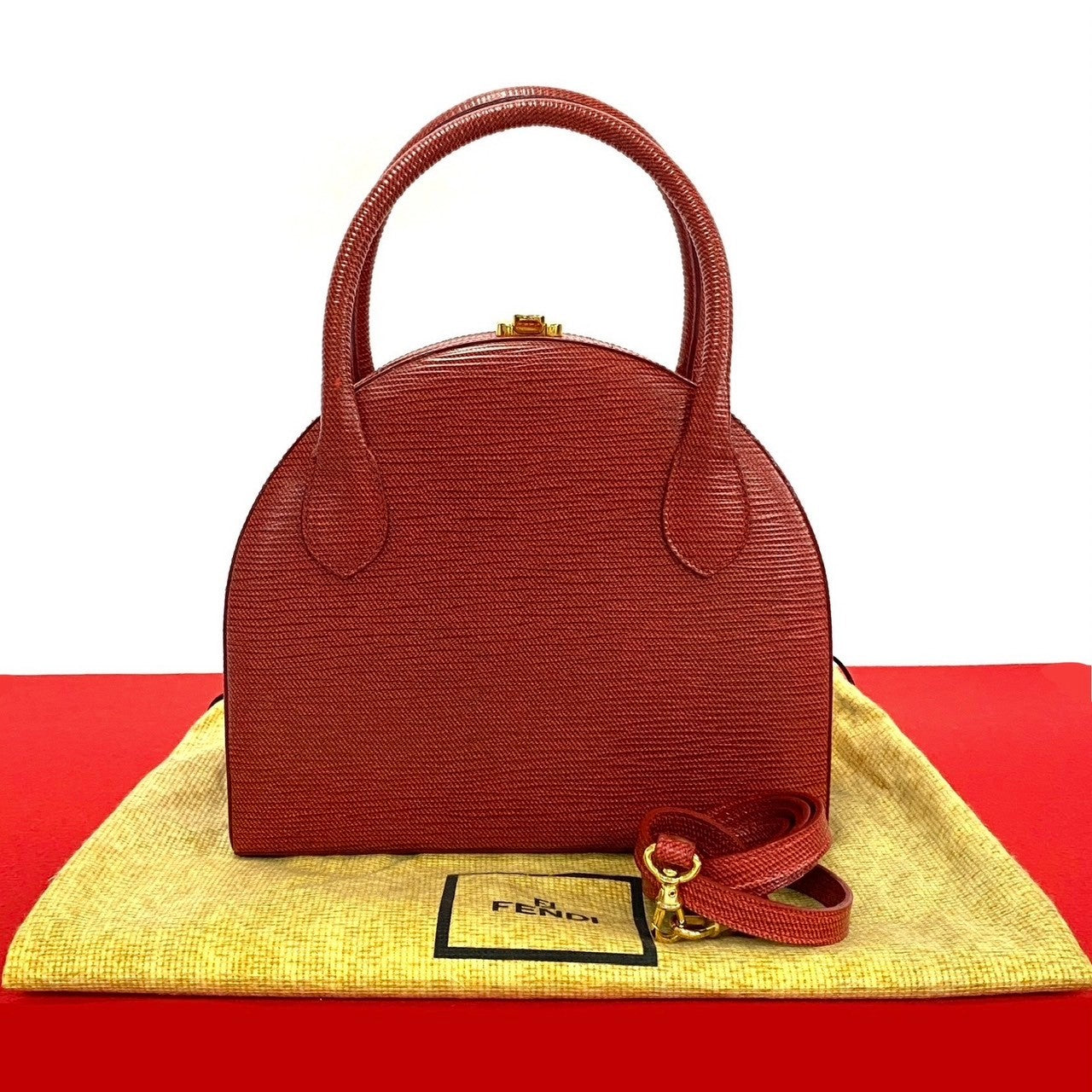 FENDI Shoulder Bag leather Red 2way Women Used Authentic
