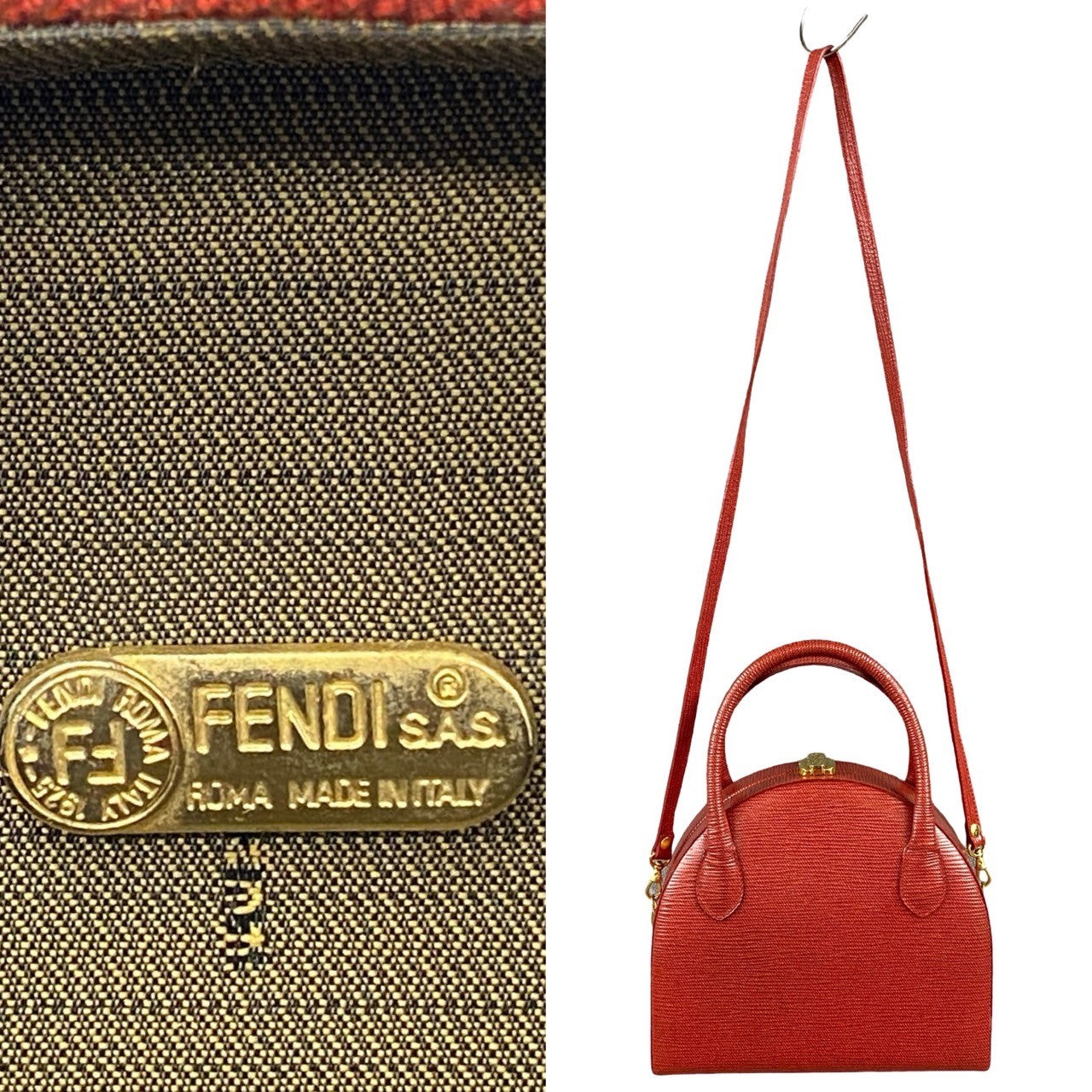 FENDI Shoulder Bag leather Red 2way Women Used Authentic