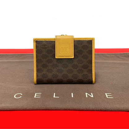 CELINE Bifold Wallet Leather, PVC Brown Macadam BlazonPattern Women(Unisex) Used Authentic