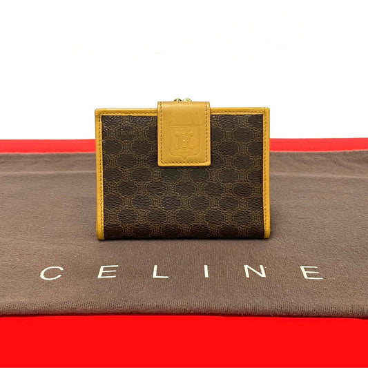 CELINE Bifold Wallet Leather, PVC Brown Macadam BlazonPattern Women(Unisex) Used Authentic
