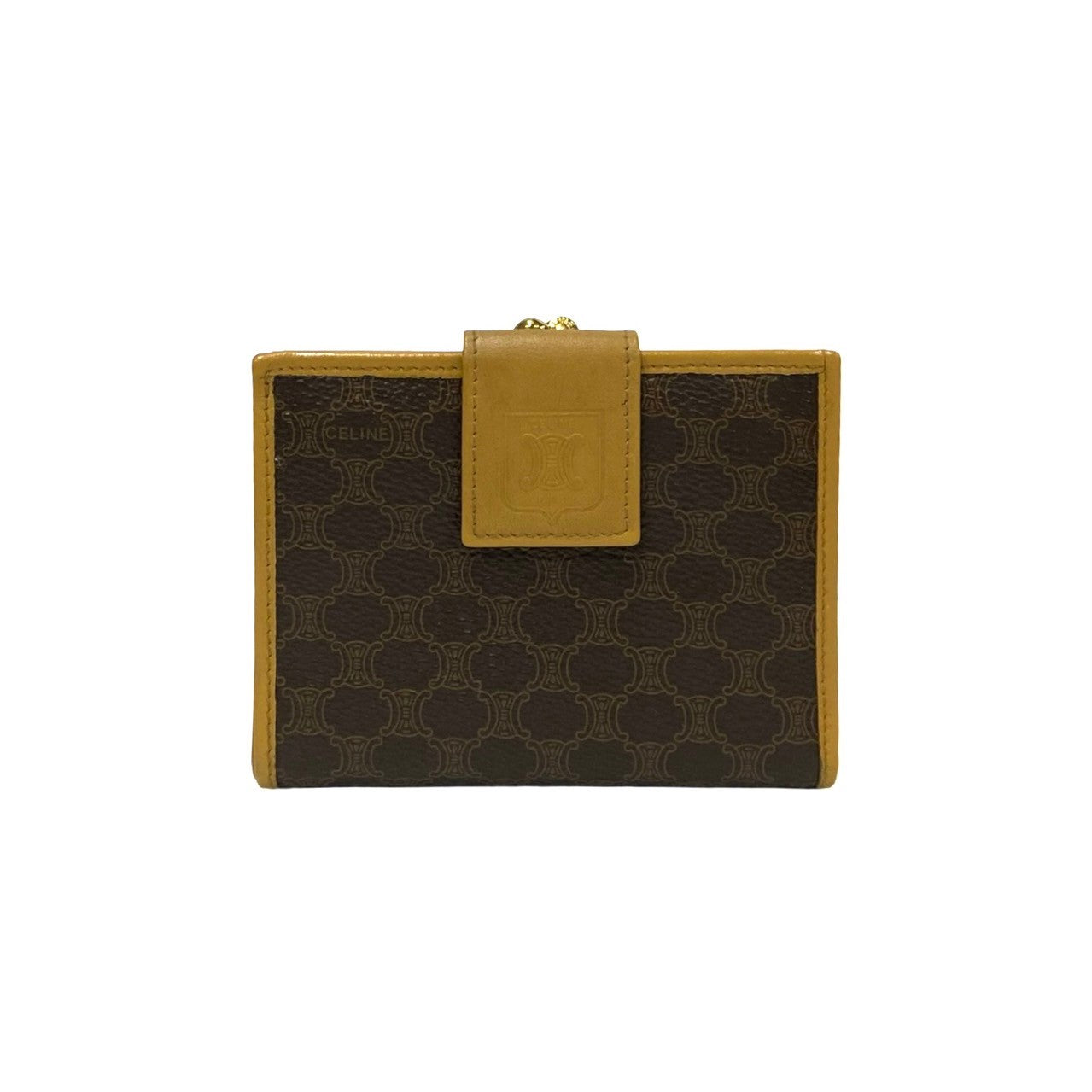 CELINE Bifold Wallet Leather, PVC Brown Macadam BlazonPattern Women(Unisex) Used Authentic