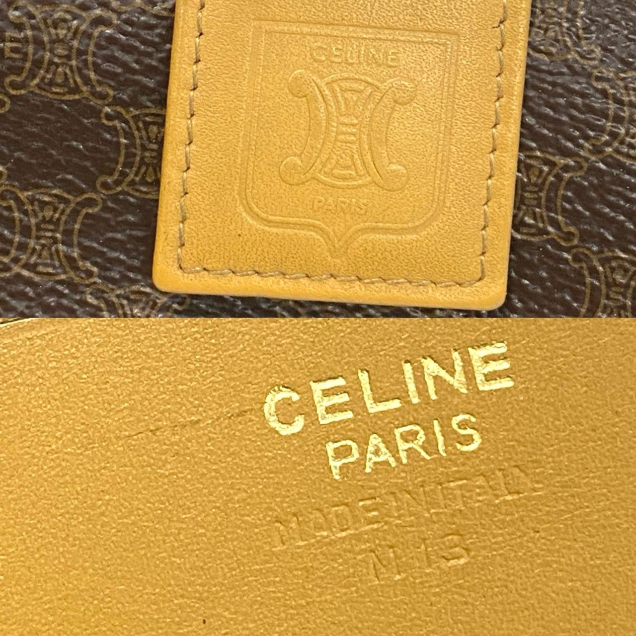 CELINE Bifold Wallet Leather, PVC Brown Macadam BlazonPattern Women(Unisex) Used Authentic