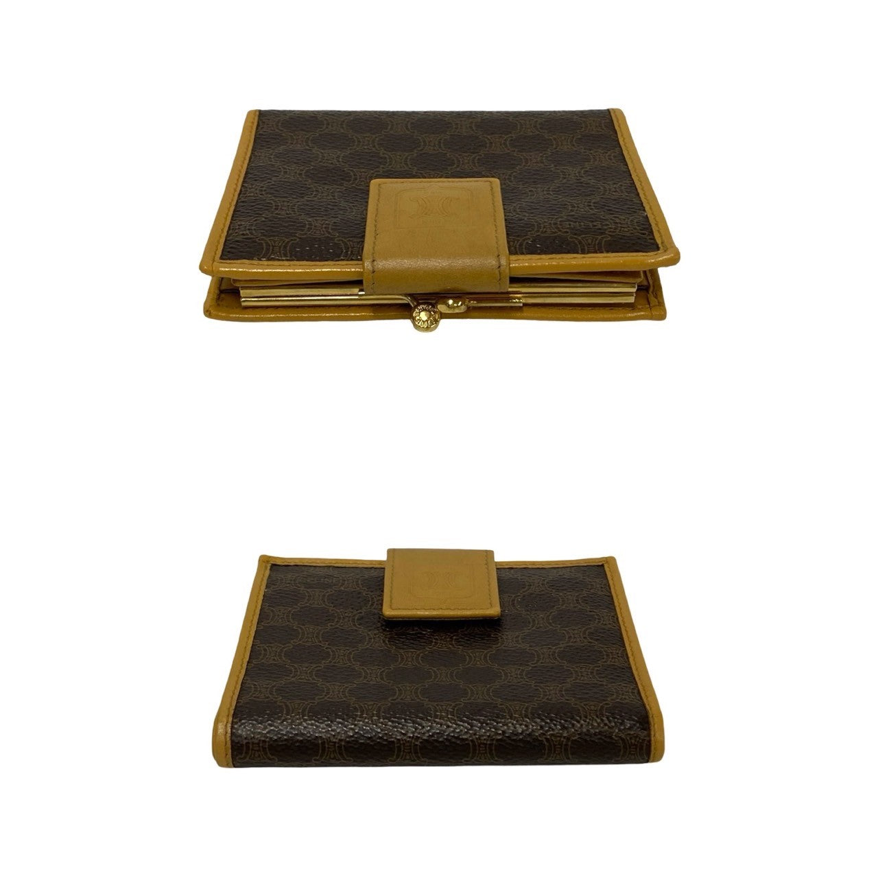 CELINE Bifold Wallet Leather, PVC Brown Macadam BlazonPattern Women(Unisex) Used Authentic