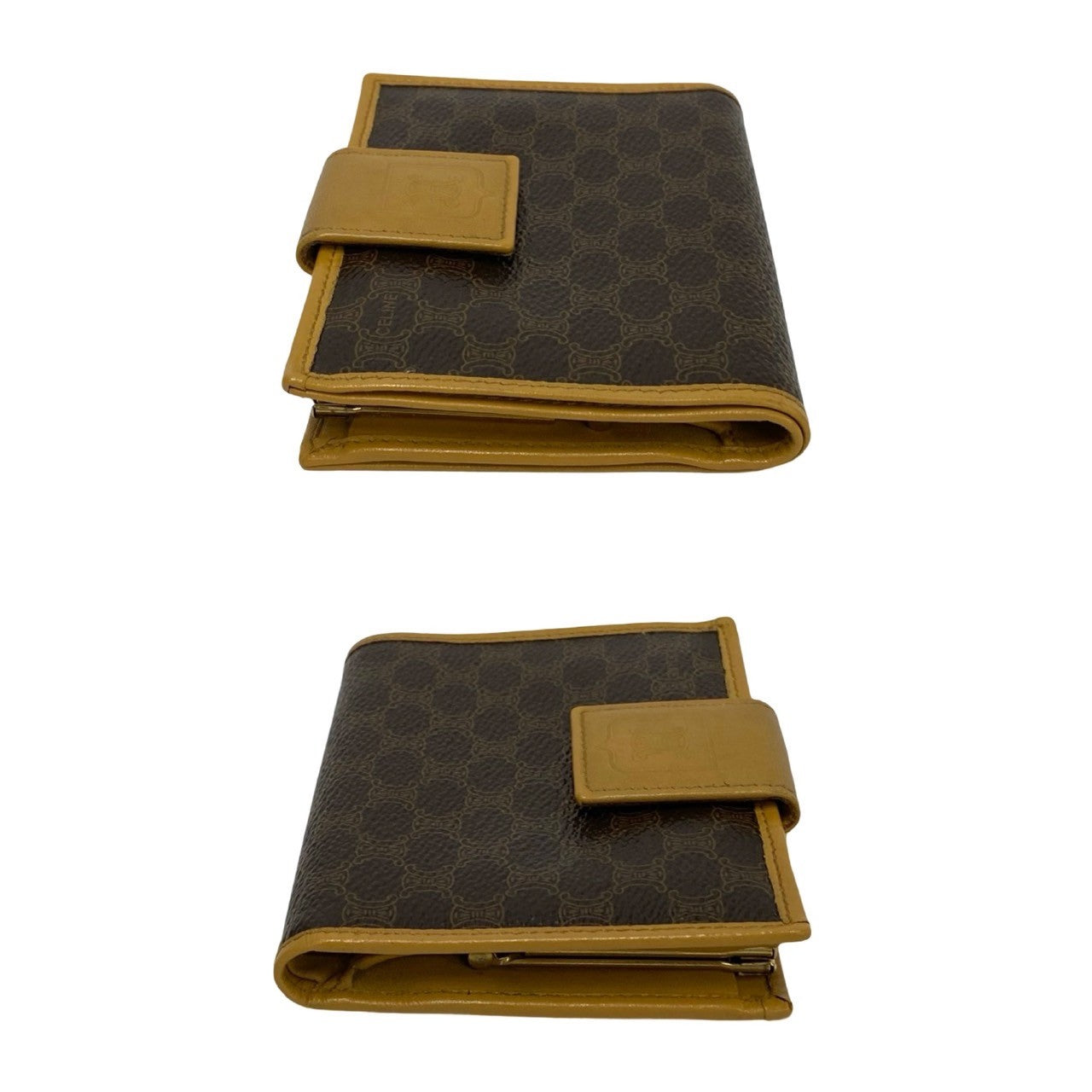 CELINE Bifold Wallet Leather, PVC Brown Macadam BlazonPattern Women(Unisex) Used Authentic