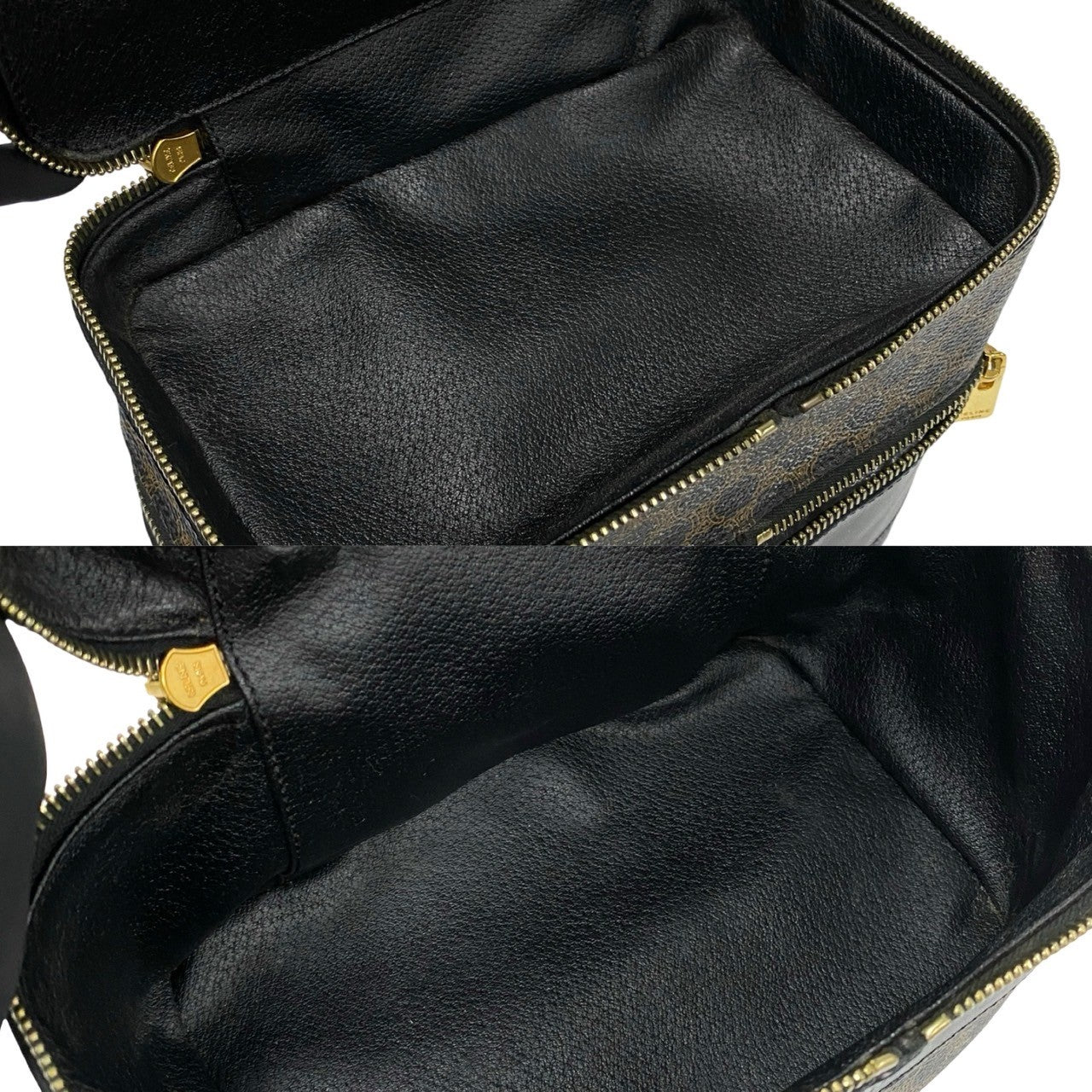 CELINE Handbag Leather, PVC black Macadam Blason Triomphe Pattern Women Used Authentic