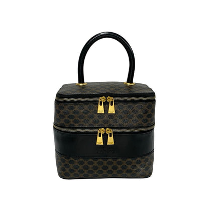 CELINE Handbag Leather, PVC black Macadam Blason Triomphe Pattern Women Used Authentic