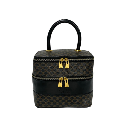CELINE Handbag Leather, PVC black Macadam Blason Triomphe Pattern Women Used Authentic