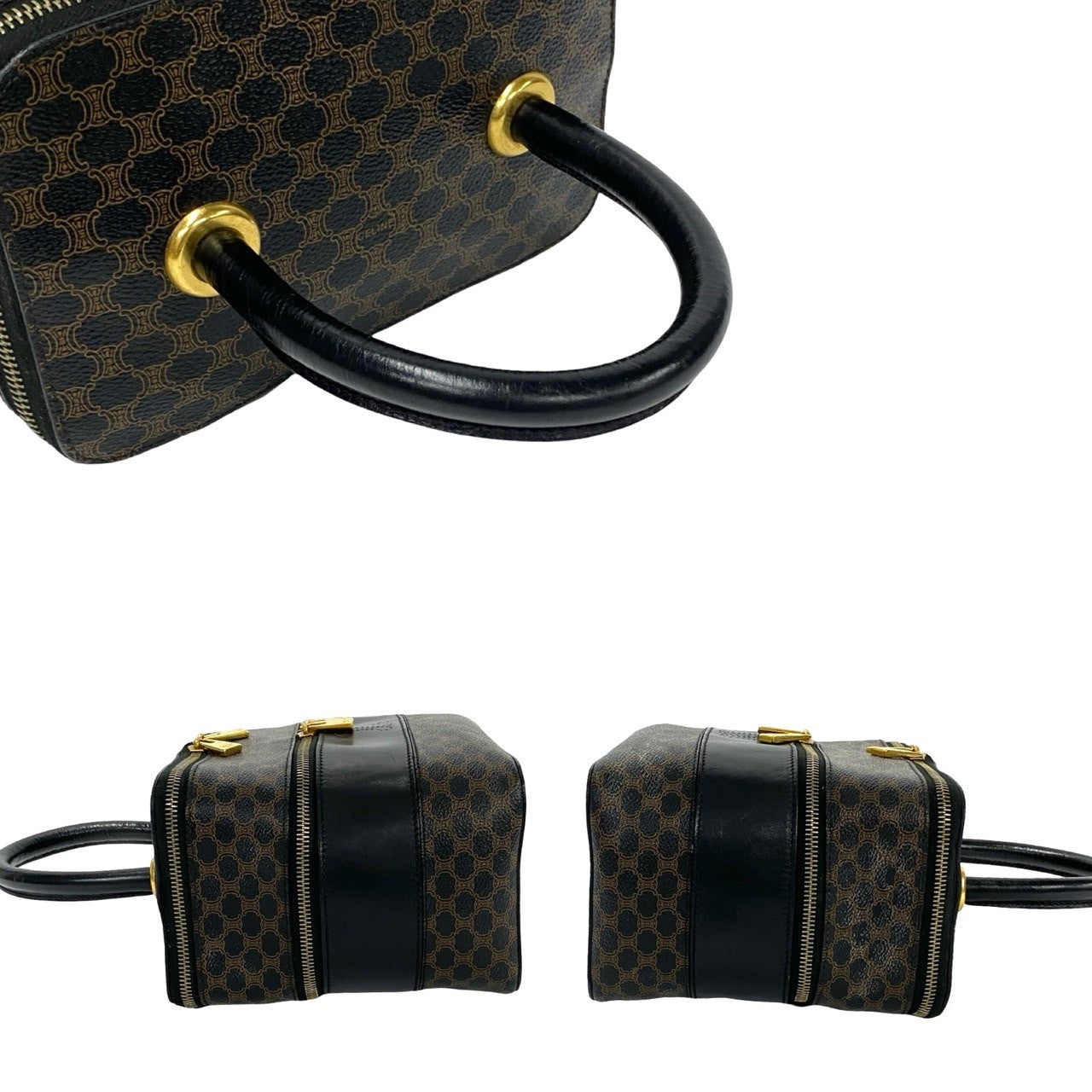 CELINE Handbag Leather, PVC black Macadam Blason Triomphe Pattern Women Used Authentic