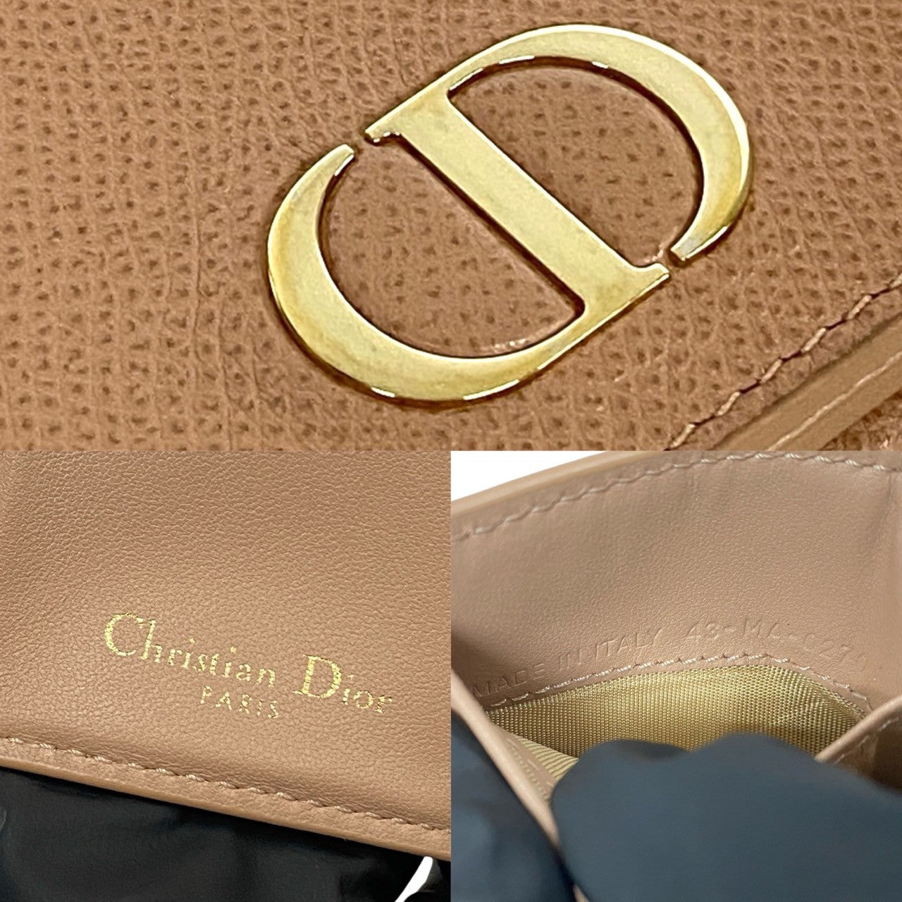 Dior Tri-fold wallet leather pink CD logo Metal Lotus wallet Women Used Authentic