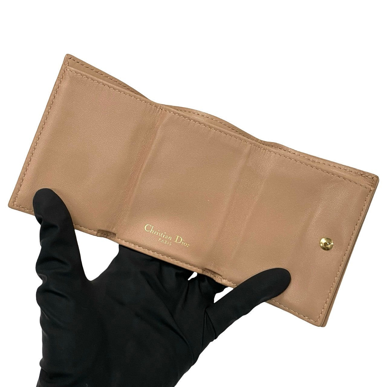 Dior Tri-fold wallet leather pink CD logo Metal Lotus wallet Women Used Authentic